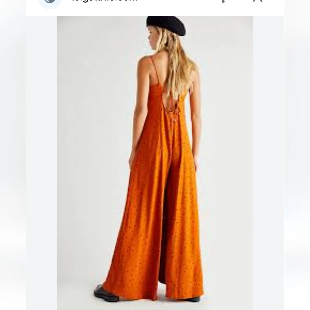 Free People Jamboree Jumpsuit Rust Combo Polka Dot Strappy Wide Leg xsmall - Picture 3 of 16